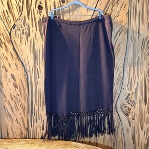 Adrianna Papell Brown Knitted Wool Blend Fringe Hem Midi Skirt. Size: 3x